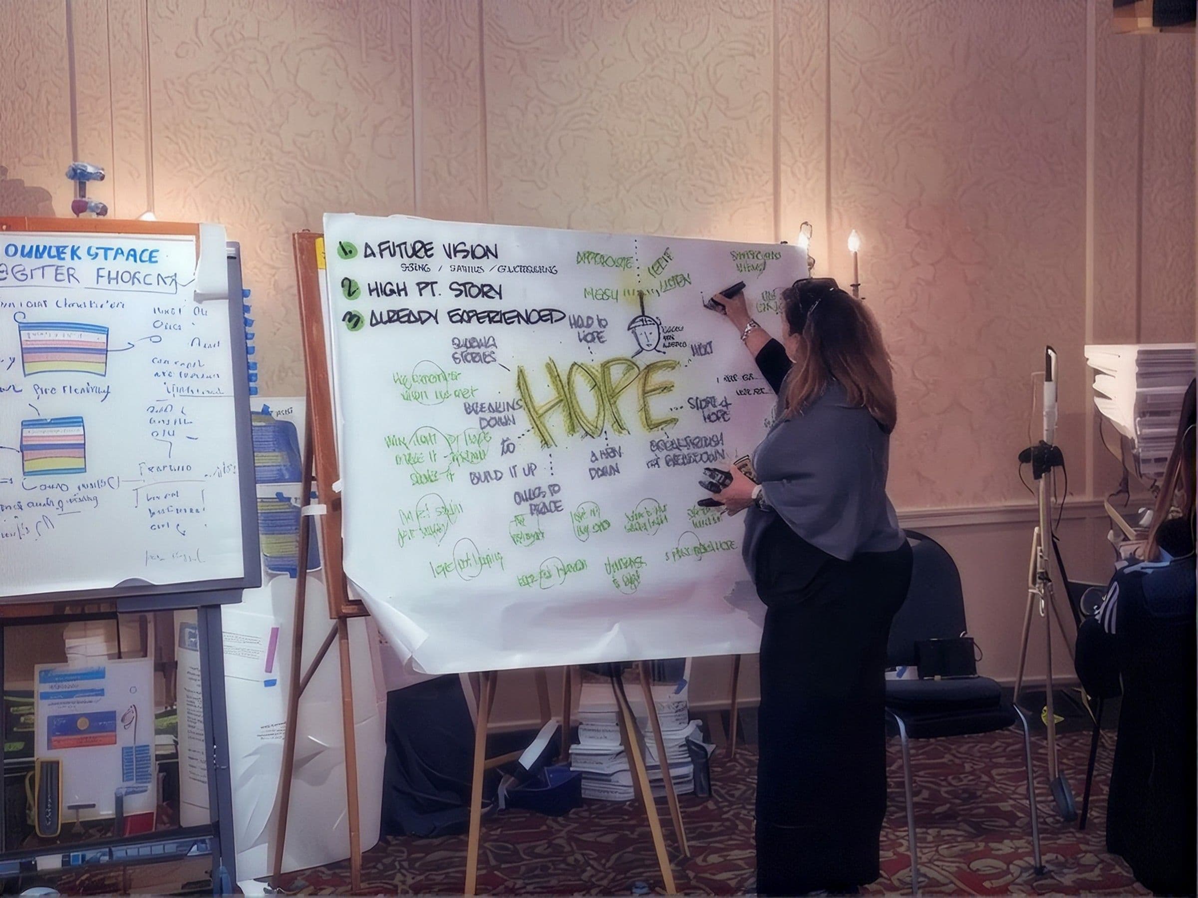 A facilitator mapping hope on a flip chart
